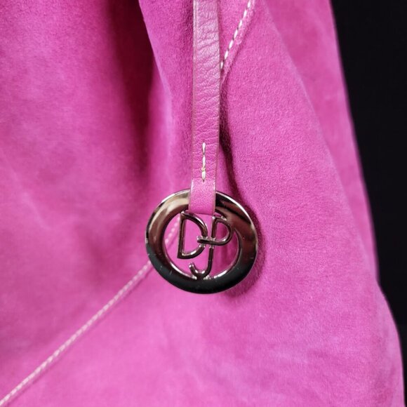 👜 Donald J Pliner Pink Faux Suede Drawstring Shoulder Bag - Picture 4 of 15